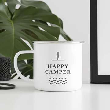 Journo Happy Camper Enamel Camping Mug - Black - Ecofriendly 10 Oz