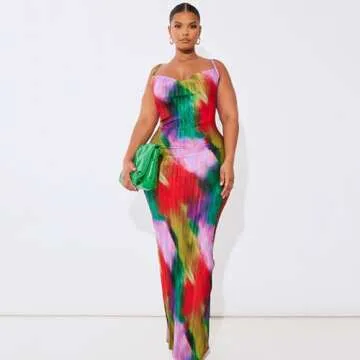 VECVOC Women's Spring Cowl Neck Dress Sexy Strap Shoulder Pleated Maxi Dresses Summer Wedding Guest Dresses,Red,Medium