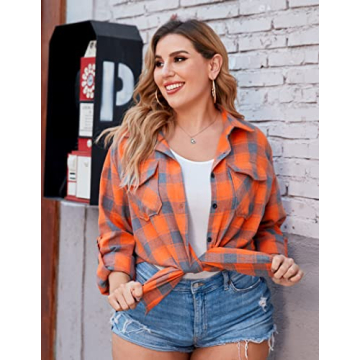IN'VOLAND Plus Size Flannel Plaid Shirt for Women