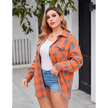 IN'VOLAND Plus Size Flannel Plaid Shirt for Women