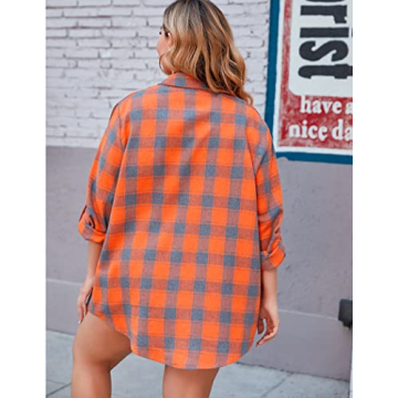 IN'VOLAND Plus Size Flannel Plaid Shirt for Women