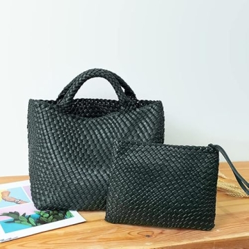 JINMANXUE Fashion Woven Bag Shopper Bag Travel Handbags and Purses Women Tote Bag Large Capacity Shoulder Bags(Dark green)