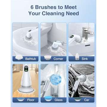 Hymeago Electric Spin Scrubber, Dual Speeds Shower Cleaning Brush with 6 Replaceable Brush Heads and Display, Bathroom Scrubber Electric with Adjustable & Detachable Handle for Bathroom Shower Bathtub