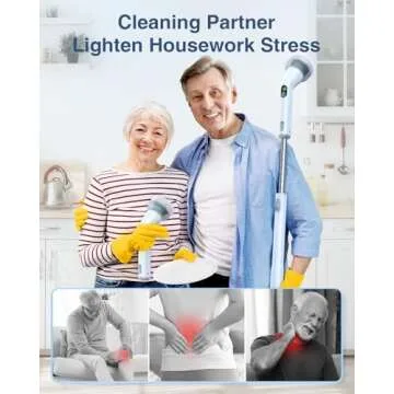 Hymeago Electric Spin Scrubber, Dual Speeds Shower Cleaning Brush with 6 Replaceable Brush Heads and Display, Bathroom Scrubber Electric with Adjustable & Detachable Handle for Bathroom Shower Bathtub