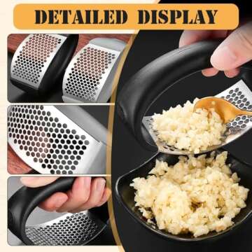 2025 Upgraded Stainless Steel Garlic Crusher - Garlic Crusher, Home Kitchen Utensils Portable Manual Garlic Crusher, Home & Kitchen Garlic Press (1, Black)