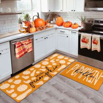 Fall Kitchen Rugs, Fall Decorations for Home Pumpkin Mats Set of 2- Non-Slip Autumn Floor Mat- Fall ...