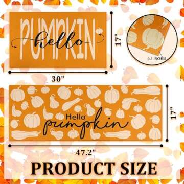 Fall Kitchen Rugs, Fall Decorations for Home Pumpkin Mats Set of 2- Non-Slip Autumn Floor Mat- Fall Decor for Home Harvest Thanksgiving Decor Holiday Runner Rug 17"x47.2"+17"x30"