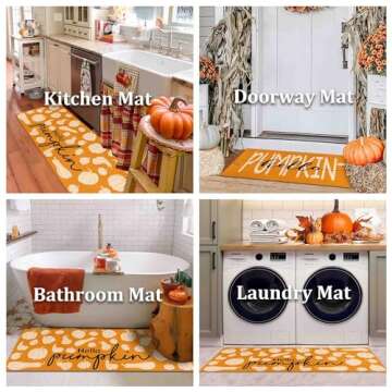Fall Kitchen Rugs, Fall Decorations for Home Pumpkin Mats Set of 2- Non-Slip Autumn Floor Mat- Fall Decor for Home Harvest Thanksgiving Decor Holiday Runner Rug 17"x47.2"+17"x30"
