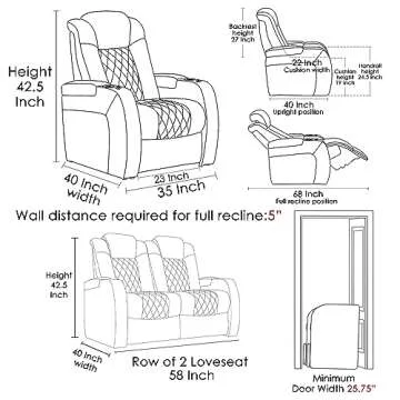 Weilianda Home Theater Seating Top Grain Leather Recliner Chair Power Headrest and Recline Movie Seats Gaming Sofa with Tray Table Type-C USB Charge Cup Holders Row of 2 Loveseat Black