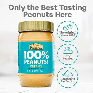 Crazy Richard's 100% All-Natural Creamy Vegan Peanut Butter with No Added Sugar and Non-GMO (16 Ounce, Pack of 6)