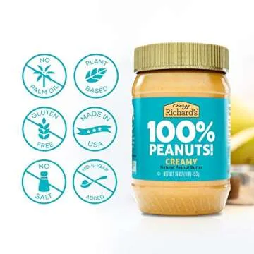 Crazy Richard's 100% All-Natural Creamy Vegan Peanut Butter with No Added Sugar and Non-GMO (16 Ounce, Pack of 6)