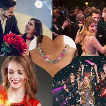 BOTIDE Bridal Wedding Multi-colored Gemstone Crystal Choker Necklace Heavy Chunky Color Necklace Geometric Gem Stone Rhinestone Statement Necklace (Colorful)