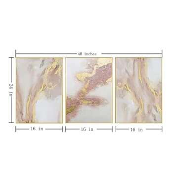 3 Piece Framed Canvas Wall Art Pink Gold Abstract Painting Water Flow Shape Modern Home Decor Ready to Hang 24x48 inches