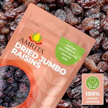 Amrita Dried Jumbo Raisins 1 lb | Naturally Sweet, Gluten-Free Snack | Dried Grapes Packed Fresh in Resealable Bags | Vegan, non-GMO, Allergen Friendly Healthy Snacks | Ideal for Trail Mix
