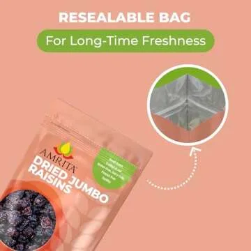 Amrita Dried Jumbo Raisins 1 lb | Naturally Sweet, Gluten-Free Snack | Dried Grapes Packed Fresh in Resealable Bags | Vegan, non-GMO, Allergen Friendly Healthy Snacks | Ideal for Trail Mix