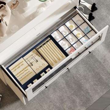 Hitow Display Cabinet Island with Glass Top and Front, Walk in Closet Organizer with Lockable Drawer and Shelves, Shop Display Case, Walk in Wardrobe Furniture, Living Room Storage, White