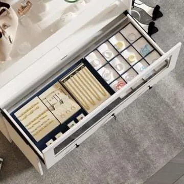 Hitow Display Cabinet Island with Glass Top and Front, Walk in Closet Organizer with Lockable Drawer and Shelves, Shop Display Case, Walk in Wardrobe Furniture, Living Room Storage, White