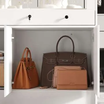 Hitow Display Cabinet Island with Glass Top and Front, Walk in Closet Organizer with Lockable Drawer and Shelves, Shop Display Case, Walk in Wardrobe Furniture, Living Room Storage, White