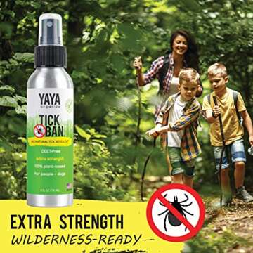 TICK BAN Yaya Organics All Natural Extra Strength Tick Repellent DEET Free - 4 Ounce Spray Bottle