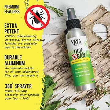 TICK BAN Yaya Organics All Natural Extra Strength Tick Repellent DEET Free - 4 Ounce Spray Bottle