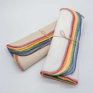 Rainbow Colored Paperless Towels - One Dozen Eco Friendly Birdseye Cotton Sustainable Reusable Paper Towels, zero waste kitchen products Made in the USA (Bright White)