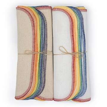 Rainbow Colored Paperless Towels - One Dozen Eco Friendly Birdseye Cotton Sustainable Reusable Paper Towels, zero waste kitchen products Made in the USA (Bright White)