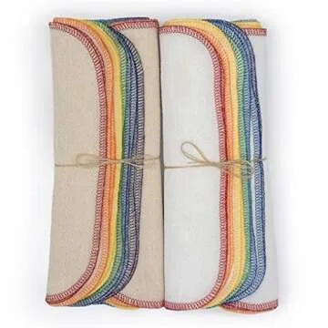 Rainbow Colored Paperless Towels - One Dozen Eco Friendly Birdseye Cotton Sustainable Reusable Paper Towels, zero waste kitchen products Made in the USA (Bright White)