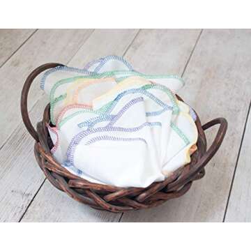 Rainbow Colored Paperless Towels - One Dozen Eco Friendly Birdseye Cotton Sustainable Reusable Paper Towels, zero waste kitchen products Made in the USA (Bright White)