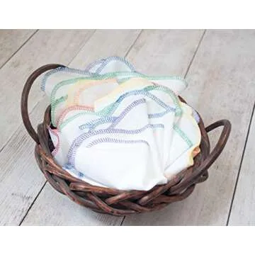 Rainbow Colored Paperless Towels - One Dozen Eco Friendly Birdseye Cotton Sustainable Reusable Paper Towels, zero waste kitchen products Made in the USA (Bright White)