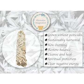 White Sage Smudge Sticks - 9" Long Sage Sticks for Cleansing Negative Energy, Sage Smudge Kit Refill, Meditation Accessories - Pack of 4 Smudge Incense Sticks - Alternative Imagination