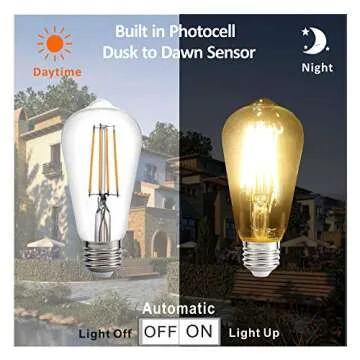 Dusk to Dawn LED Lights Bulb,Photocell Sensor Bulb, Auto Turn On/Off, ST58 ST19 60W Edison Replaceme...
