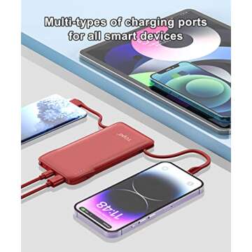 TG90° Portable Charger 10000mah Cell Phone Battery Backup, Ultra Slim Power Bank with Built in Ligh...