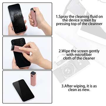 DauMeiQH Car Screen Cleaner for Tesla Display, Phone Screen Cleaner Spray and Wipe, Computer Touchscreen Cleaner Electronic Kit for Laptop, Smart TV, iPad, iPhone, Mac, Tablet, Monitor - Pink