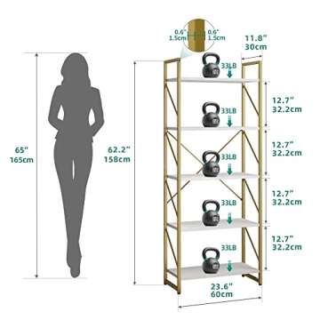 YITAHOME 5 Tiers Gold Bookshelf, Modern Bookshelf, Storage Shelves in Living Room/Home/Office, Books...