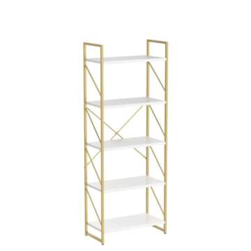 YITAHOME 5 Tiers Gold Bookshelf, Modern Bookshelf, Storage Shelves in Living Room/Home/Office, Books Holder Organizer for Movies, Gold
