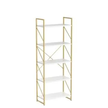 YITAHOME 5 Tiers Gold Bookshelf, Modern Bookshelf, Storage Shelves in Living Room/Home/Office, Books Holder Organizer for Movies, Gold
