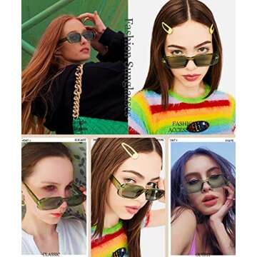 BOJOD Green Rectangle Sunglasses For Women Men Retro 90s y2k Oval retangular sunglasses Green Shades halloween costume glasses