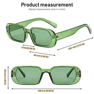 BOJOD Green Rectangle Sunglasses For Women Men Retro 90s y2k Oval retangular sunglasses Green Shades halloween costume glasses