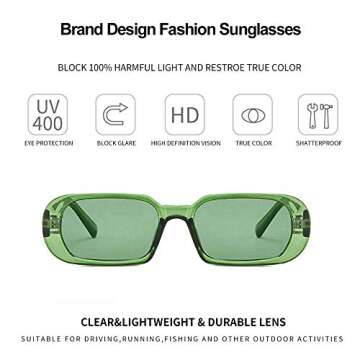 BOJOD Green Rectangle Sunglasses For Women Men Retro 90s y2k Oval retangular sunglasses Green Shades halloween costume glasses