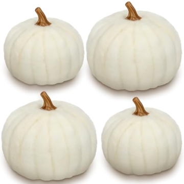 Preboun 4 Pieces Fall White Pumpkin Decor for Home