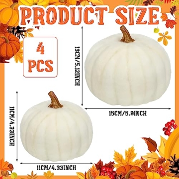 Preboun 4 Pieces Fall White Pumpkin Decor for Home