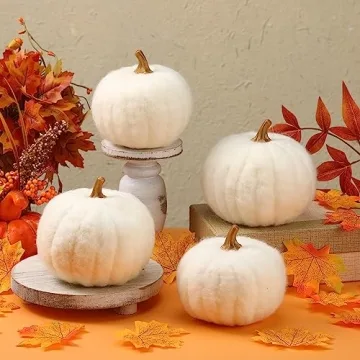 Preboun 4 Pieces Fall White Pumpkin Decor for Home