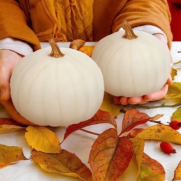 Preboun 4 Pieces Fall White Pumpkin Decor for Home
