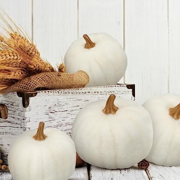 Preboun 4 Pieces Fall White Pumpkin Decor for Home