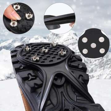 2 Pairs Ice Cleats for Shoes and Boots, Non Slip Gripper Spike, Ice Grippers Traction Cleats Snow Shoe Spikes Grips Crampons with 10 Steel Studs Cleats, Anti Slip Crampons Hiking
