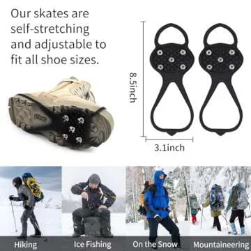 2 Pairs Ice Cleats for Shoes and Boots, Non Slip Gripper Spike, Ice Grippers Traction Cleats Snow Shoe Spikes Grips Crampons with 10 Steel Studs Cleats, Anti Slip Crampons Hiking