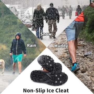 2 Pairs Ice Cleats for Shoes and Boots, Non Slip Gripper Spike, Ice Grippers Traction Cleats Snow Shoe Spikes Grips Crampons with 10 Steel Studs Cleats, Anti Slip Crampons Hiking