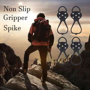 2 Pairs Ice Cleats for Shoes and Boots, Non Slip Gripper Spike, Ice Grippers Traction Cleats Snow Shoe Spikes Grips Crampons with 10 Steel Studs Cleats, Anti Slip Crampons Hiking