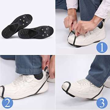 2 Pairs Ice Cleats for Shoes and Boots, Non Slip Gripper Spike, Ice Grippers Traction Cleats Snow Shoe Spikes Grips Crampons with 10 Steel Studs Cleats, Anti Slip Crampons Hiking