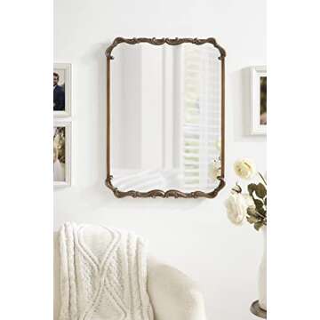 Kate and Laurel Brazelton Rounded Rectangle Ornate Traditional Mirror, 20 x 27, Gold, Ornamental Round Rectangular Classic Framed Wall Mirror